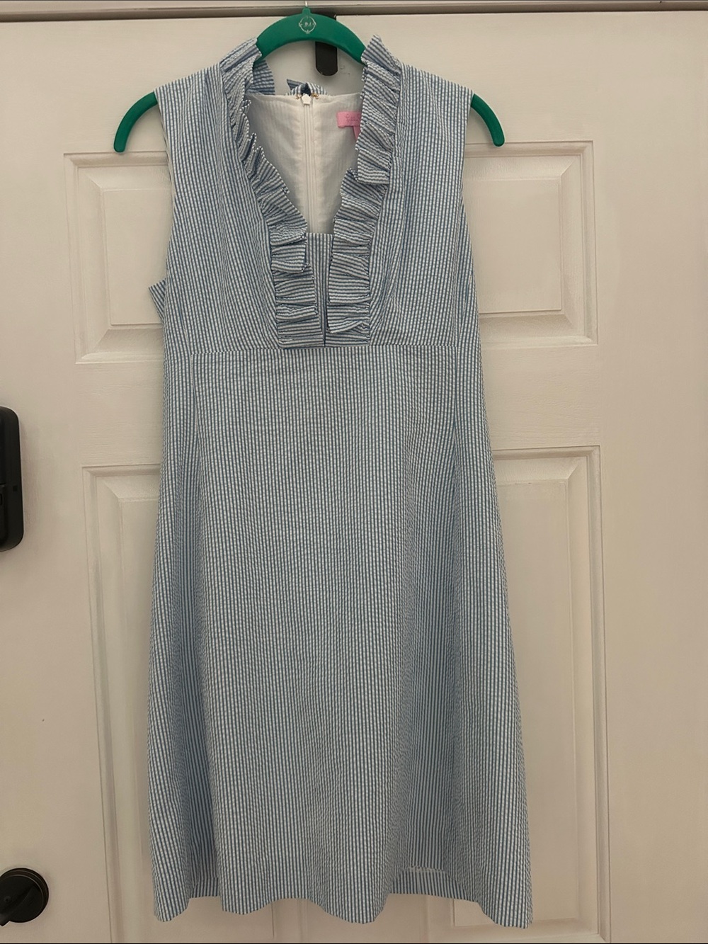 Lilly Pulitzer Blue & White Striped Seersucker Ruffle Dress
